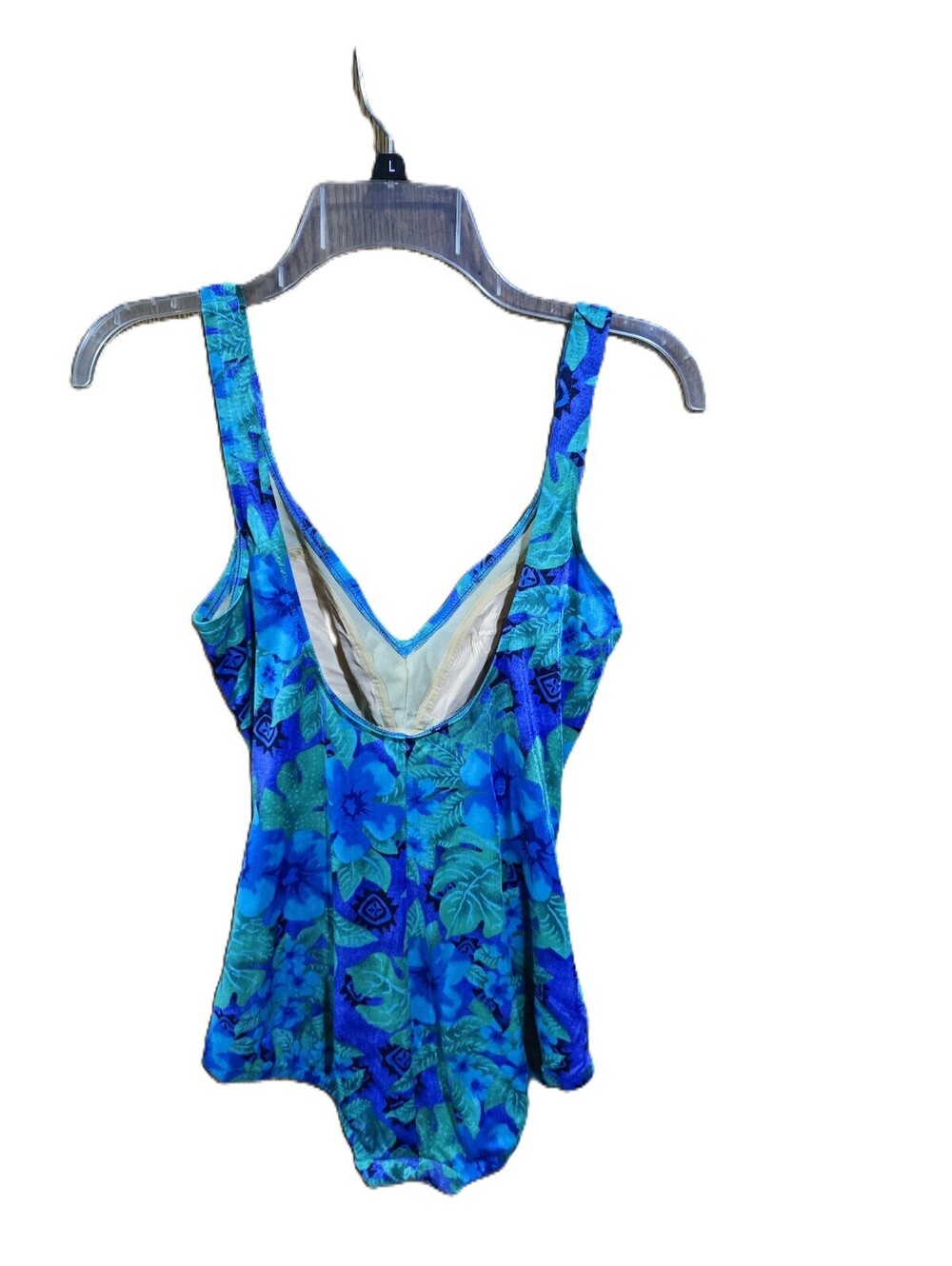 Maxine of Hollywood One Piece Bathing Suit Blue Green Floral - Picture 3 of 4
